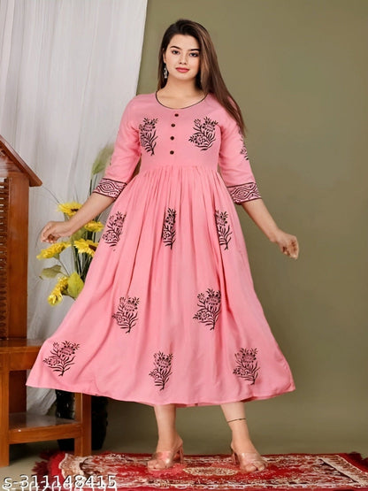 Rayon Anarkali Hand Block Printed Kurti OrderMeFirst