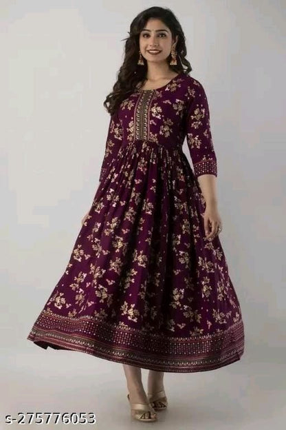 Rayon Floral Print Anarkali Long Flared Gown OrderMeFirst