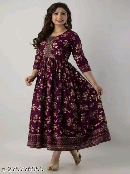 Rayon Floral Print Anarkali Long Flared Gown OrderMeFirst