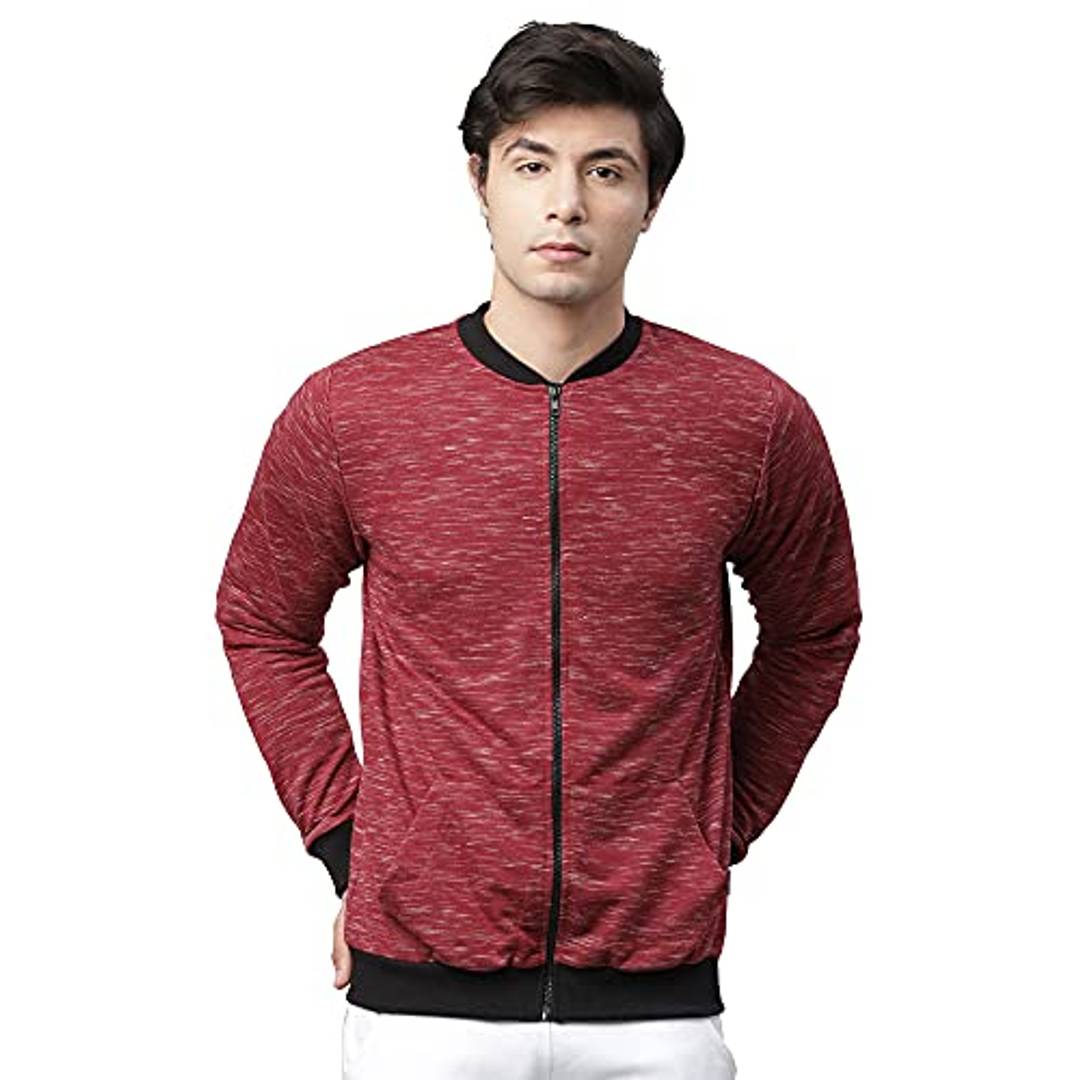 Rigo Men Maroon Self Texture Fleece Bomber Jacket OrderMeFirst