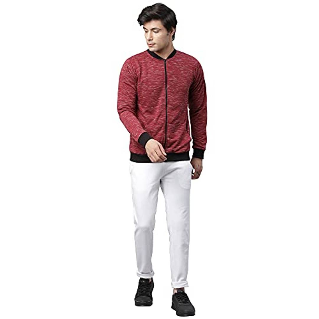 Rigo Men Maroon Self Texture Fleece Bomber Jacket OrderMeFirst