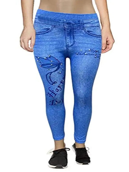 Rocca Women's Printed Stretchable Blue Jeggings OrderMeFirst