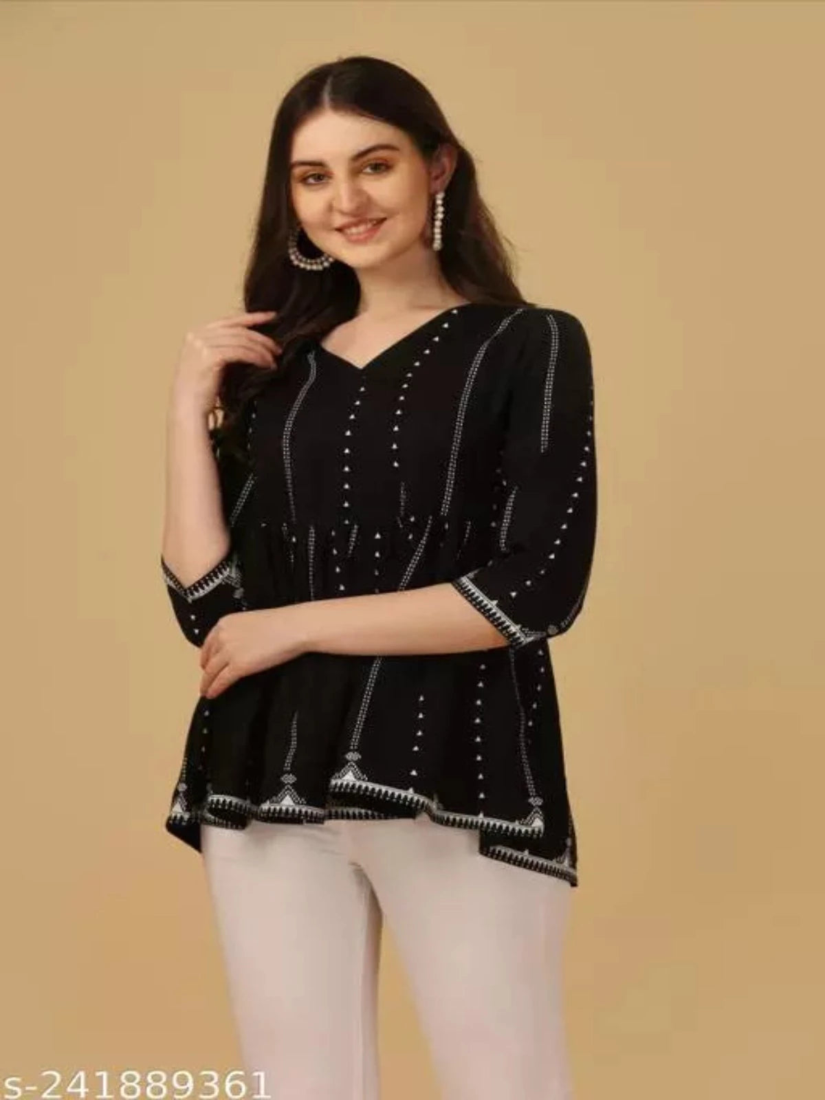 SANGOURI Women Trending Black Printed Top OrderMeFirst