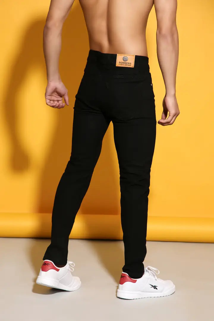 Sobbers Men's Denim Mid Wash Slim Fit  Black Jeans OrderMeFirst