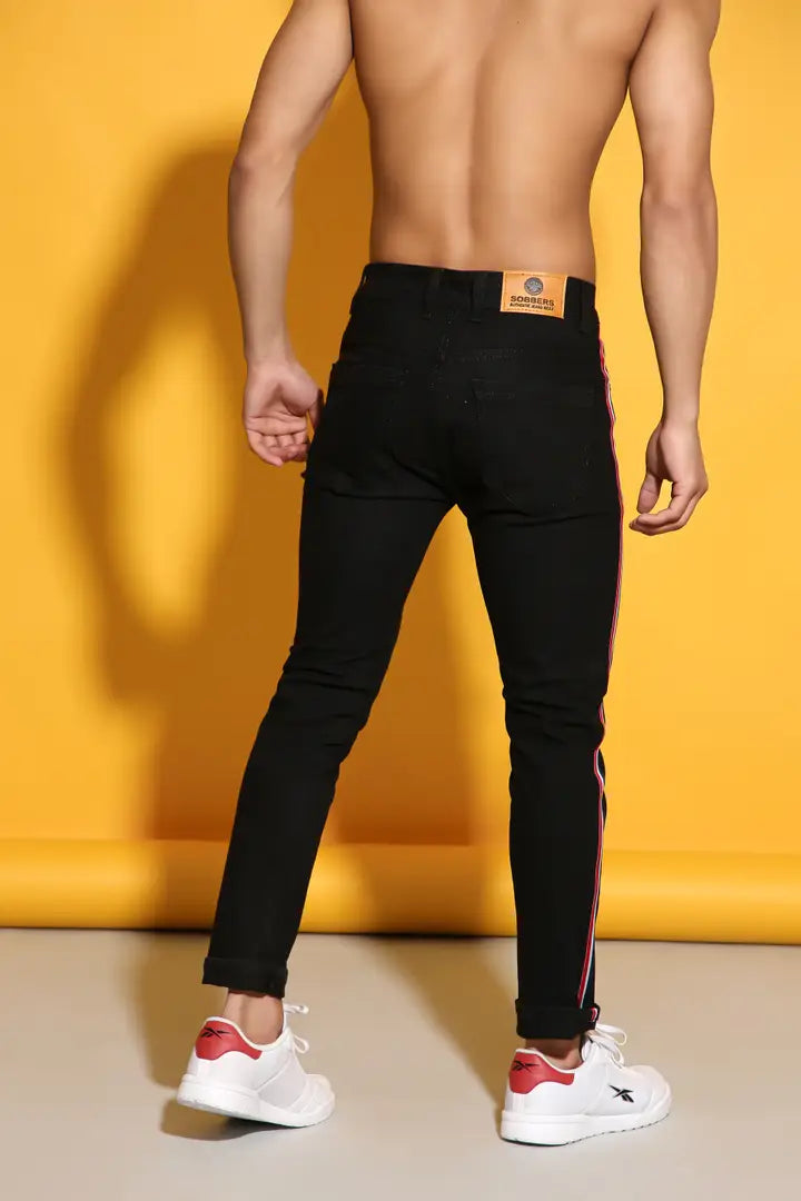 Sobbers Men's Denim Mid Wash Slim Fit  Black Jeans OrderMeFirst