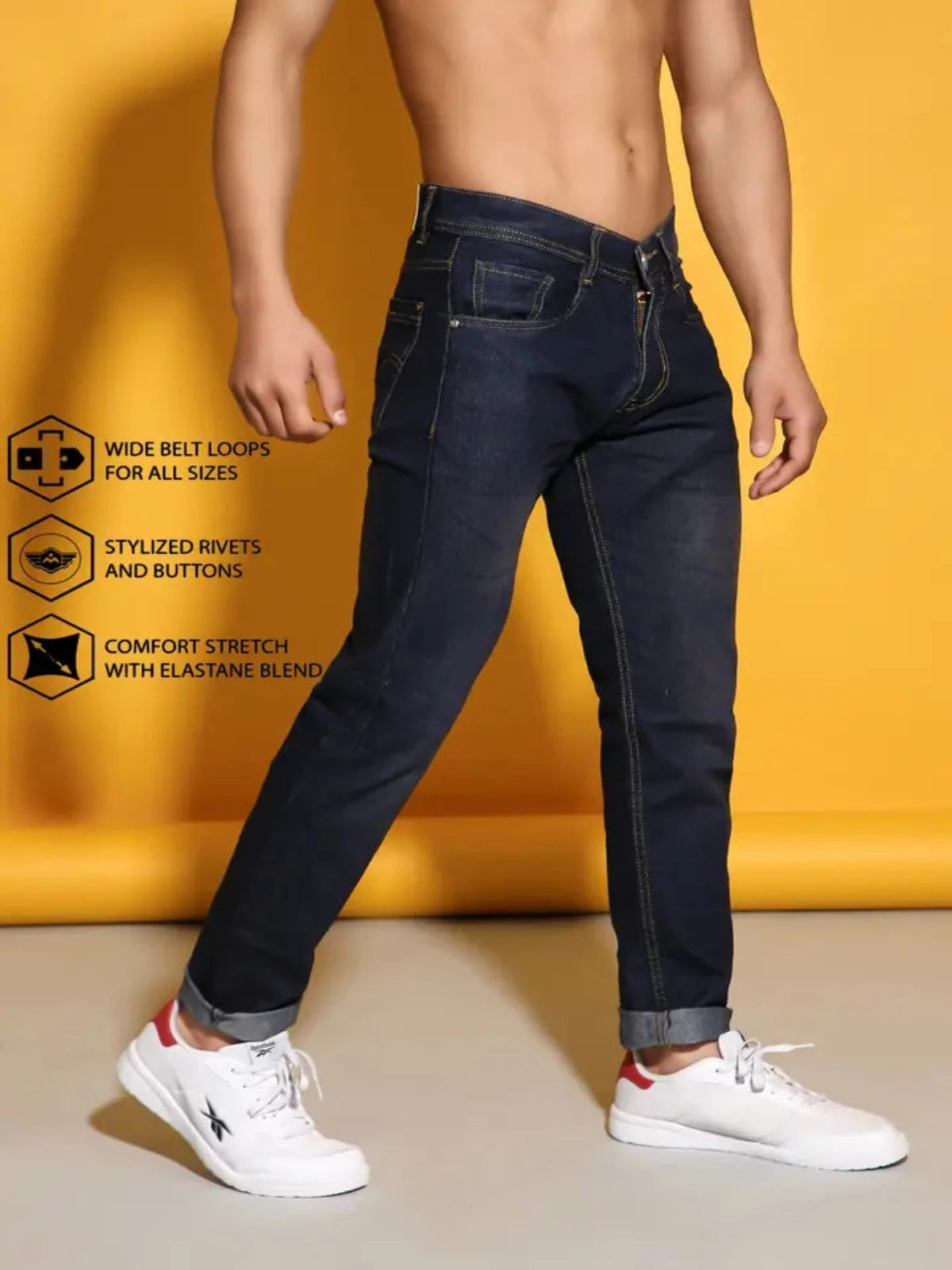 Sobbers Men's Denim Mid Wash Slim Fit  Black Jeans OrderMeFirst