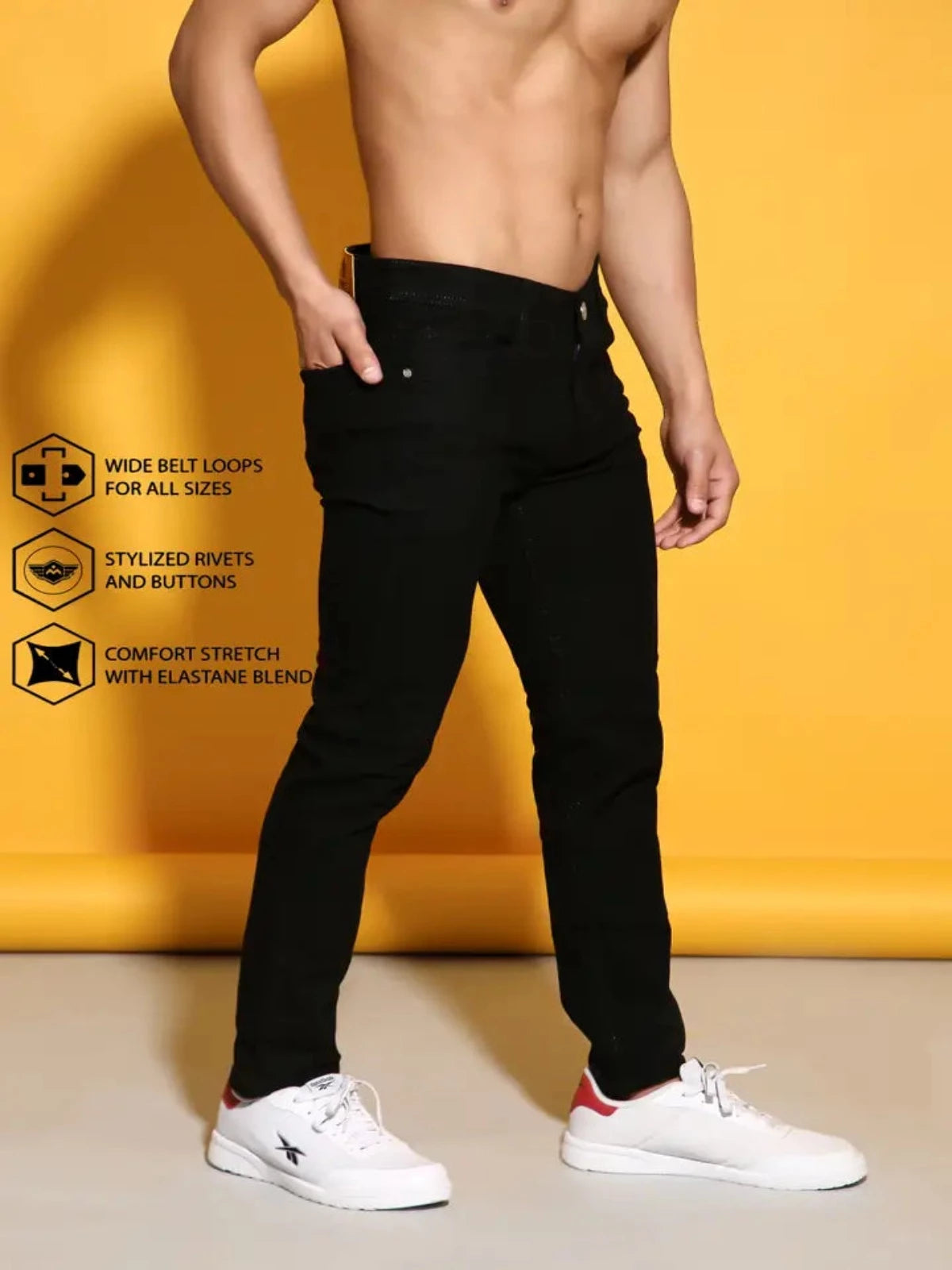 Sobbers Men's Denim Mid Wash Slim Fit  Black Jeans OrderMeFirst