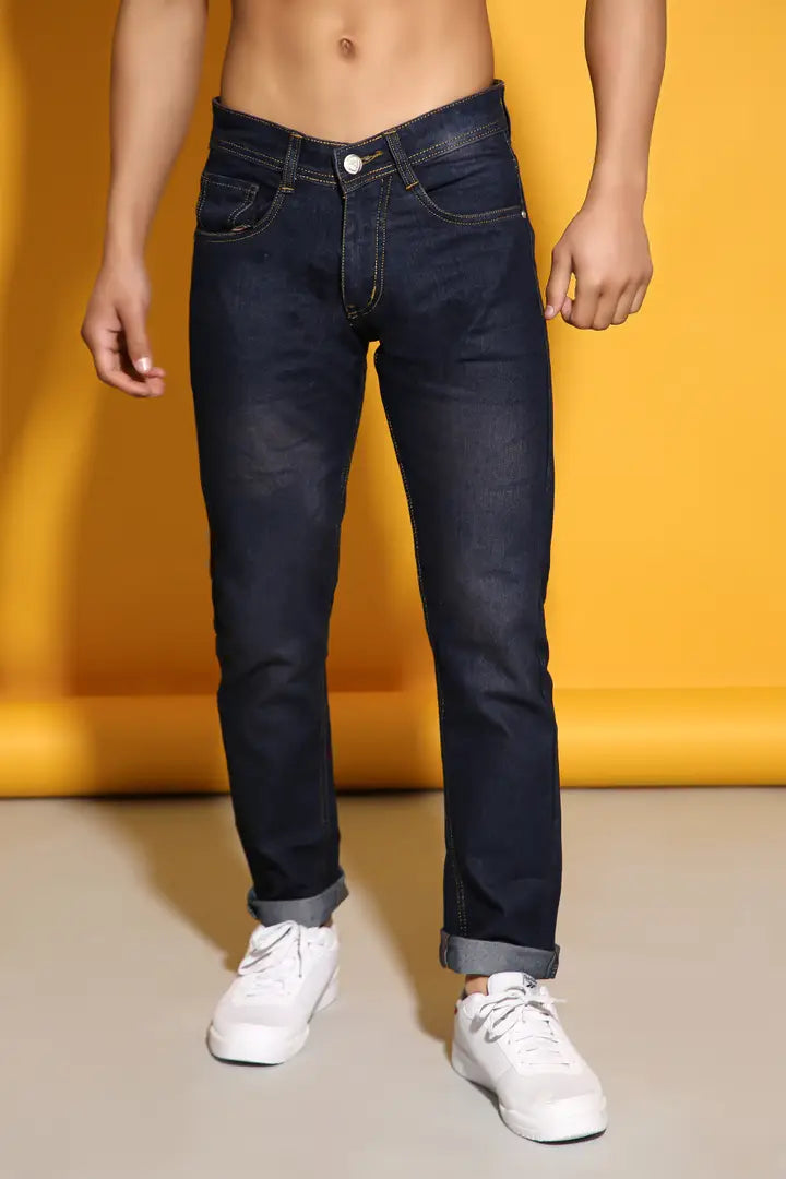 Sobbers Men's Denim Mid Wash Slim Fit  Black Jeans OrderMeFirst