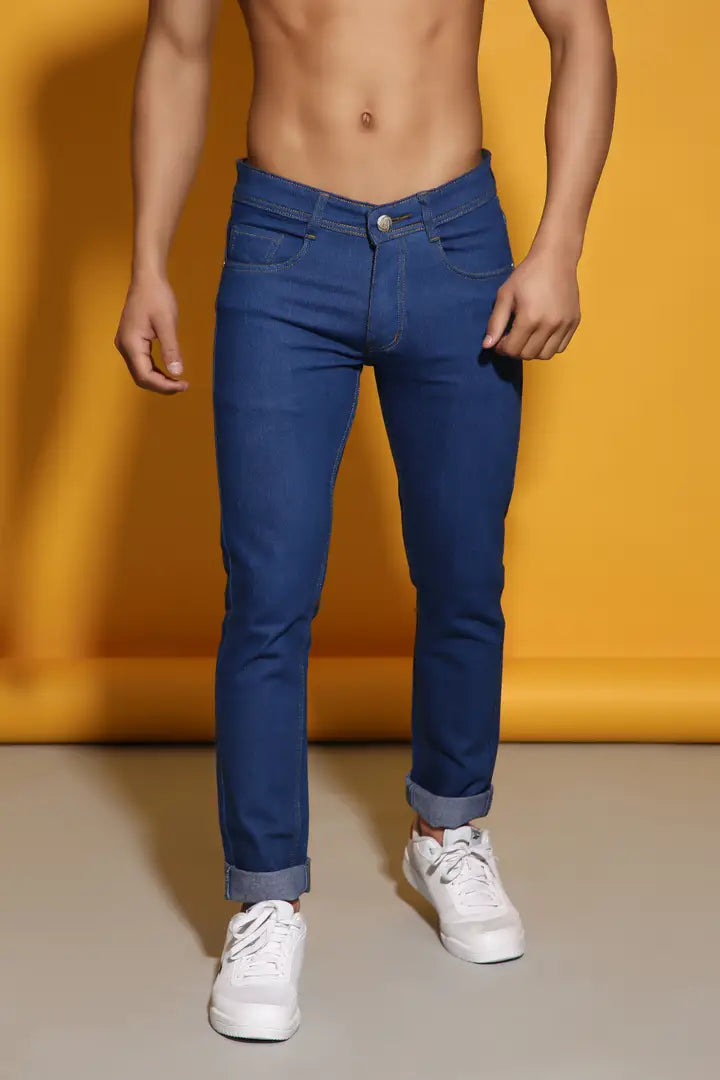 Sobbers Men's Denim Mid Wash Slim Fit   Dark Blue Jeans OrderMeFirst