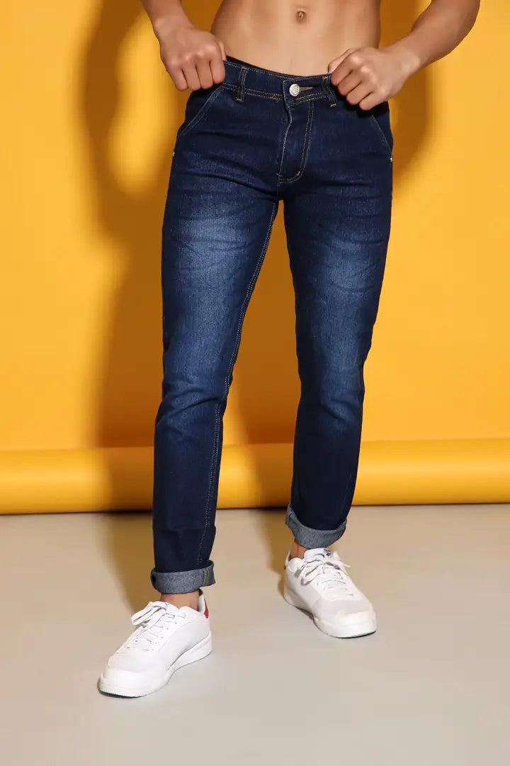 Sobbers Men's Denim Mid Wash Slim Fit  Dark Blue Jeans OrderMeFirst