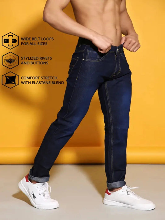 Sobbers Men's Denim Mid Wash Slim Fit  Dark Blue Jeans OrderMeFirst