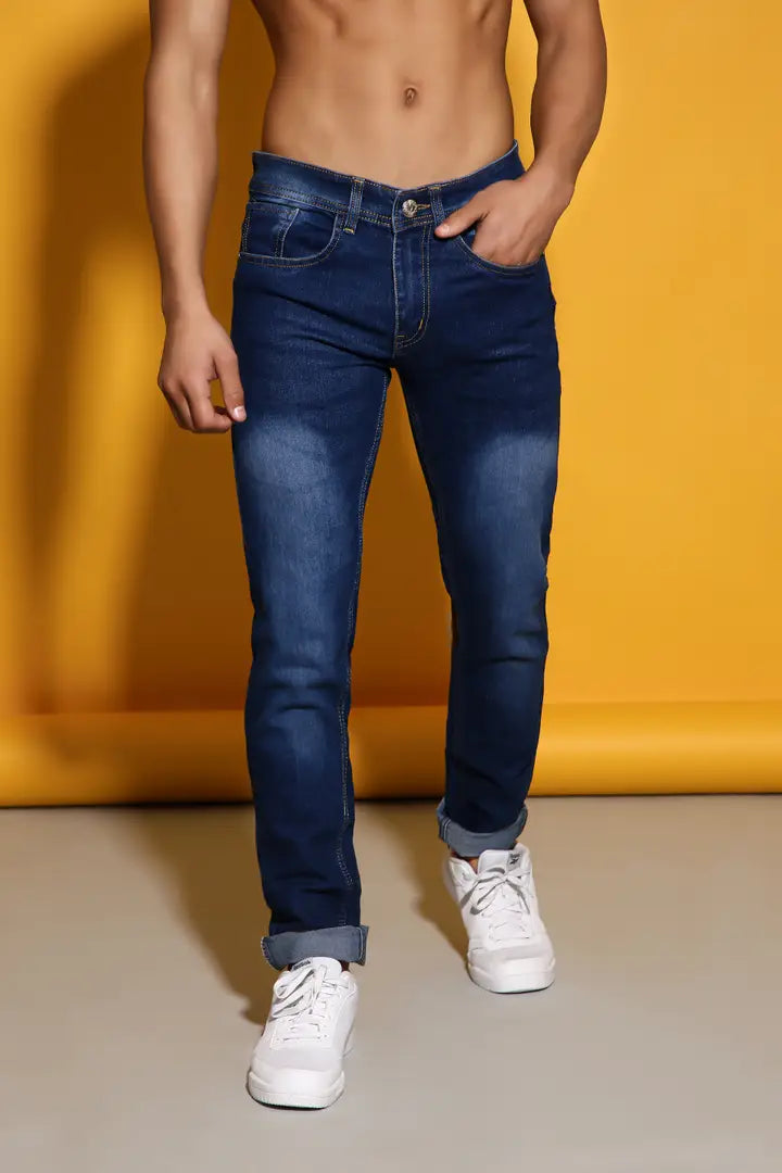 Sobbers Men's Denim Mid Wash Slim Fit  Dark Blue Jeans OrderMeFirst