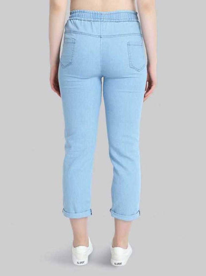 Solid Light Blue Star Joggers for Women OrderMeFirst