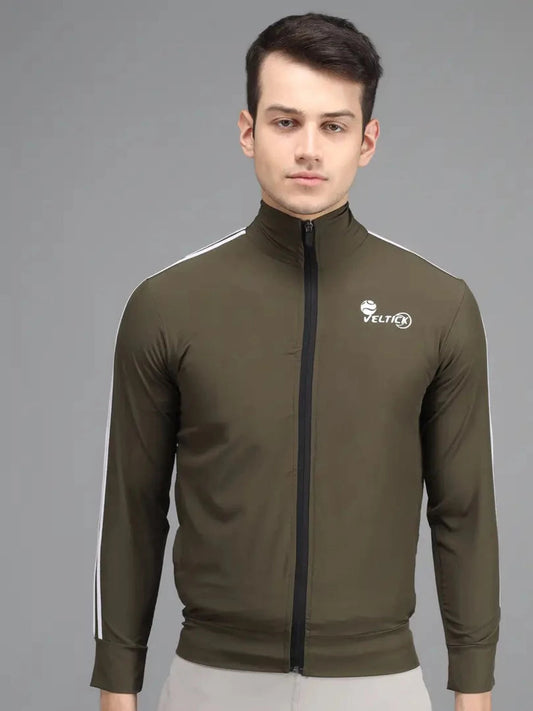 Stylis NS Lycra Solid Side Stripe Green Track Jacket OrderMeFirst