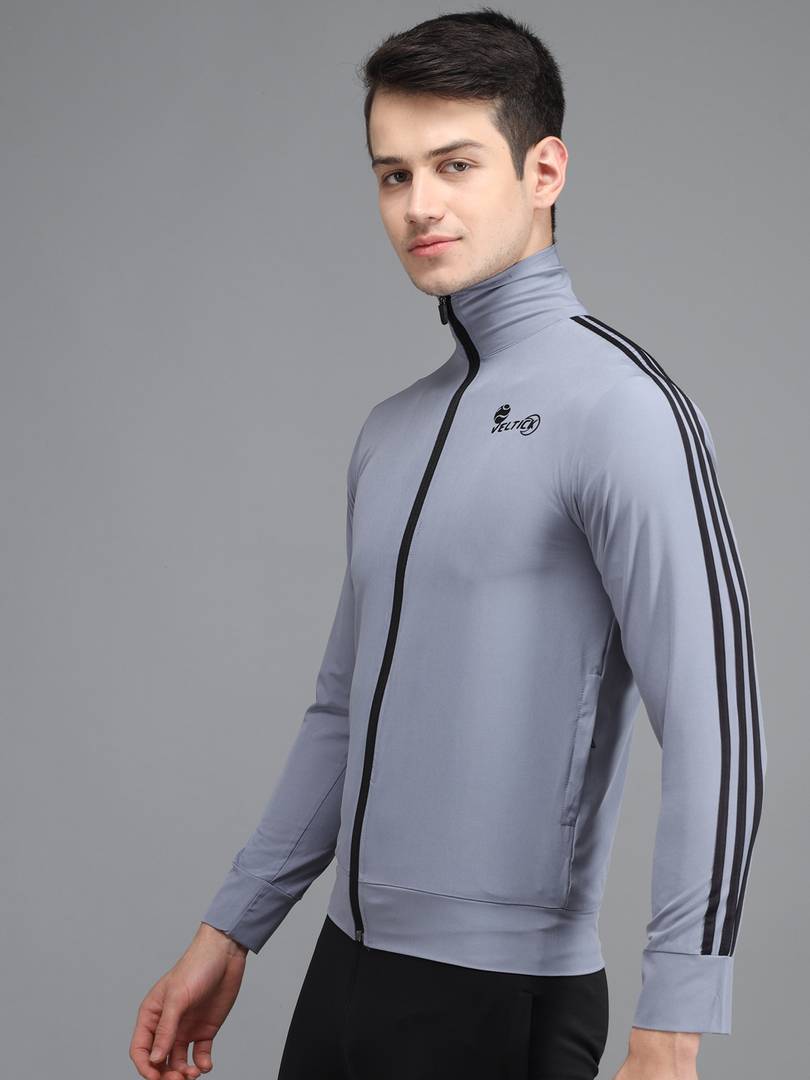 Stylis NS Lycra Solid Side Stripe Grey Track Jacket OrderMeFirst