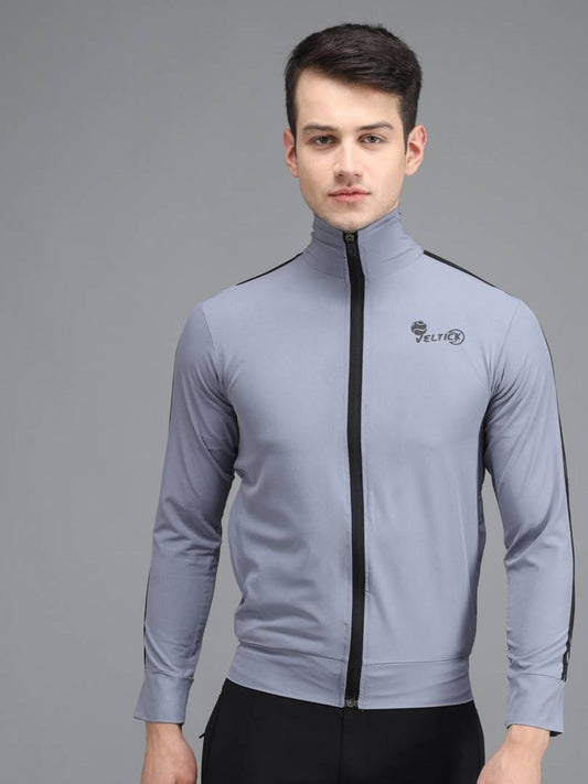 Stylis NS Lycra Solid Side Stripe Grey Track Jacket OrderMeFirst