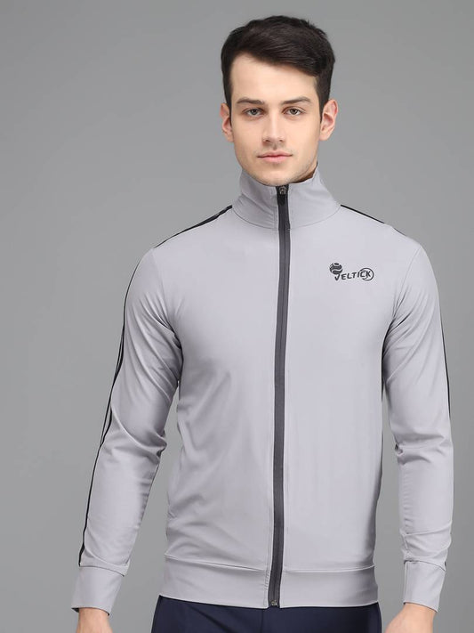 Stylis NS Lycra Solid Side Stripe Light Grey Track Jacket OrderMeFirst