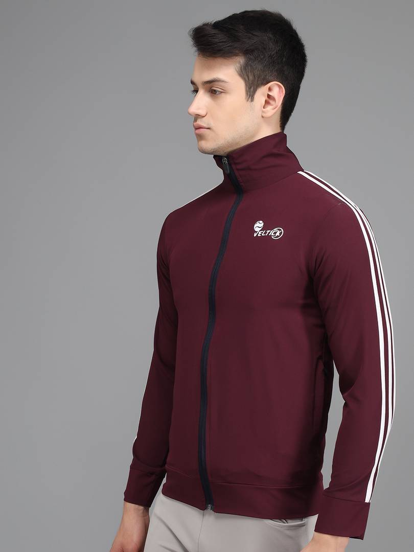 Stylis NS Lycra Solid Side Stripe Maroon Track Jacket OrderMeFirst