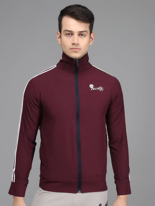 Stylis NS Lycra Solid Side Stripe Maroon Track Jacket OrderMeFirst