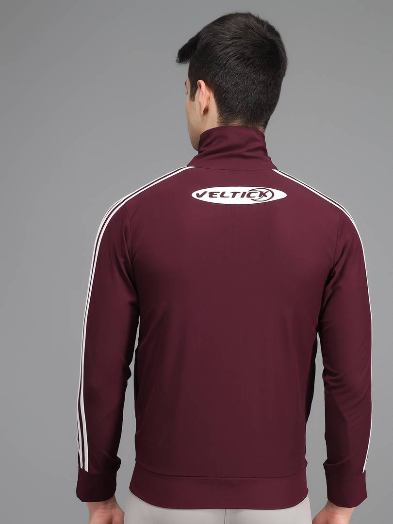 Stylis NS Lycra Solid Side Stripe Maroon Track Jacket OrderMeFirst