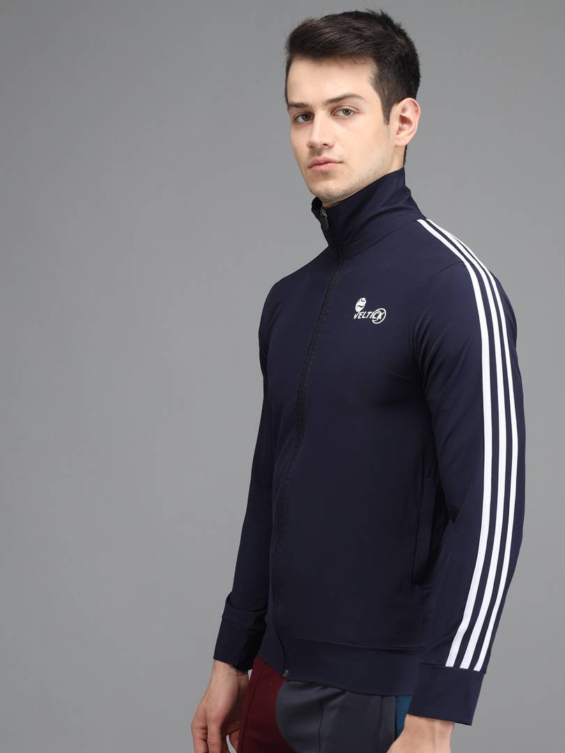 Stylis NS Lycra Solid Side Stripe Navy Blue Track Jacket OrderMeFirst