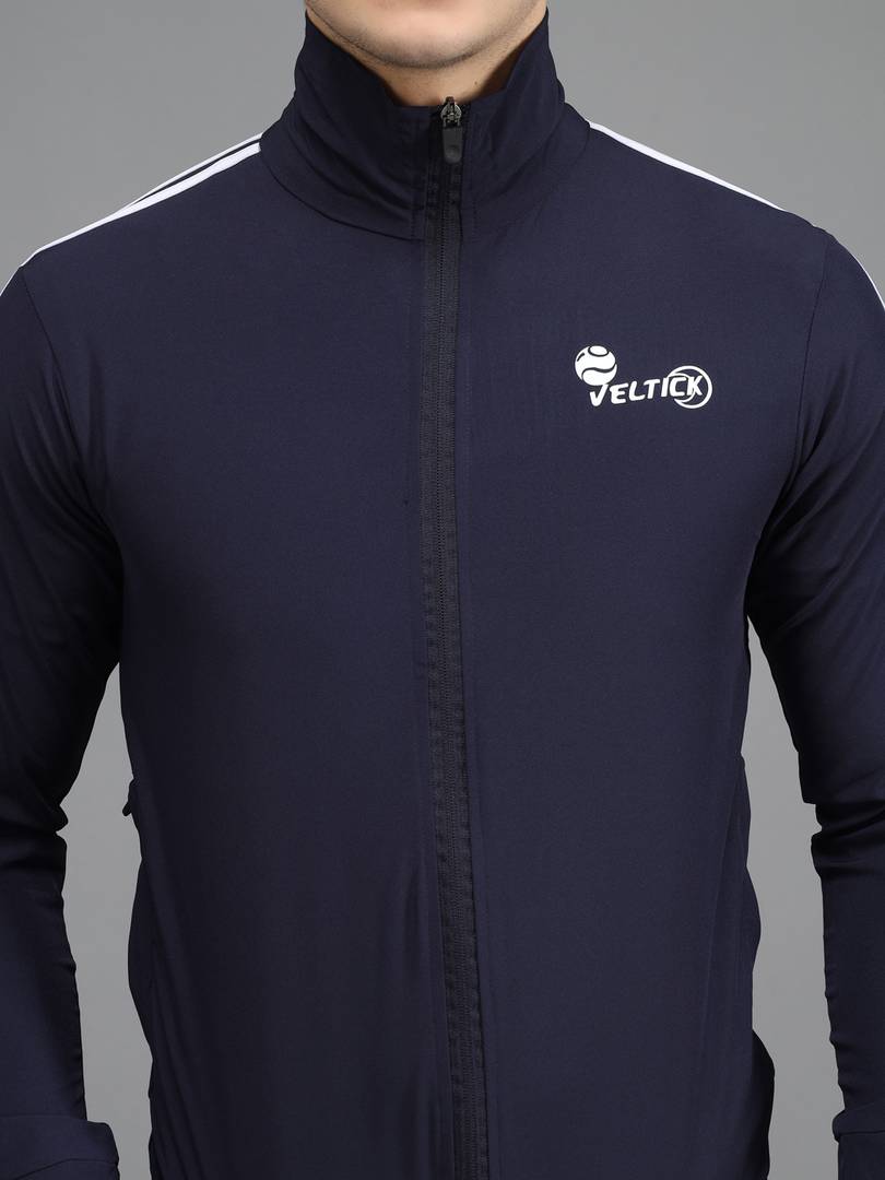 Stylis NS Lycra Solid Side Stripe Navy Blue Track Jacket OrderMeFirst