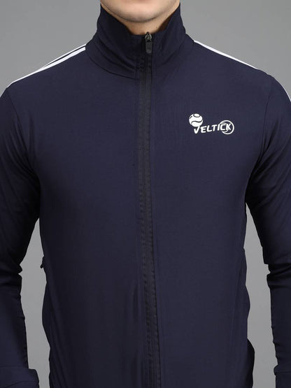 Stylis NS Lycra Solid Side Stripe Navy Blue Track Jacket OrderMeFirst