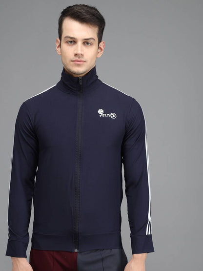 Stylis NS Lycra Solid Side Stripe Navy Blue Track Jacket OrderMeFirst