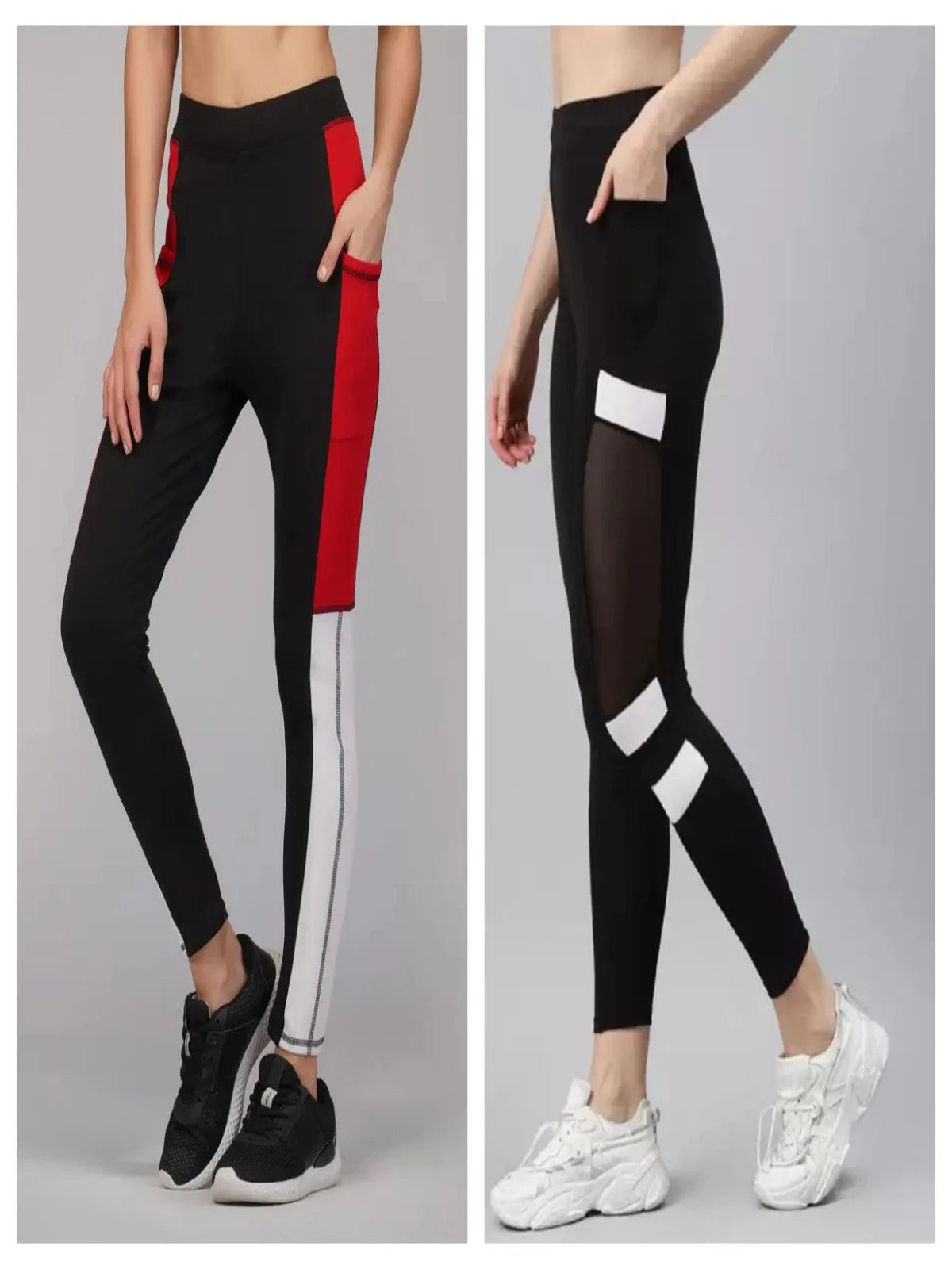 Stylish Black Lycra Self Design Jeggings For Women- Pack Of 2 OrderMeFirst