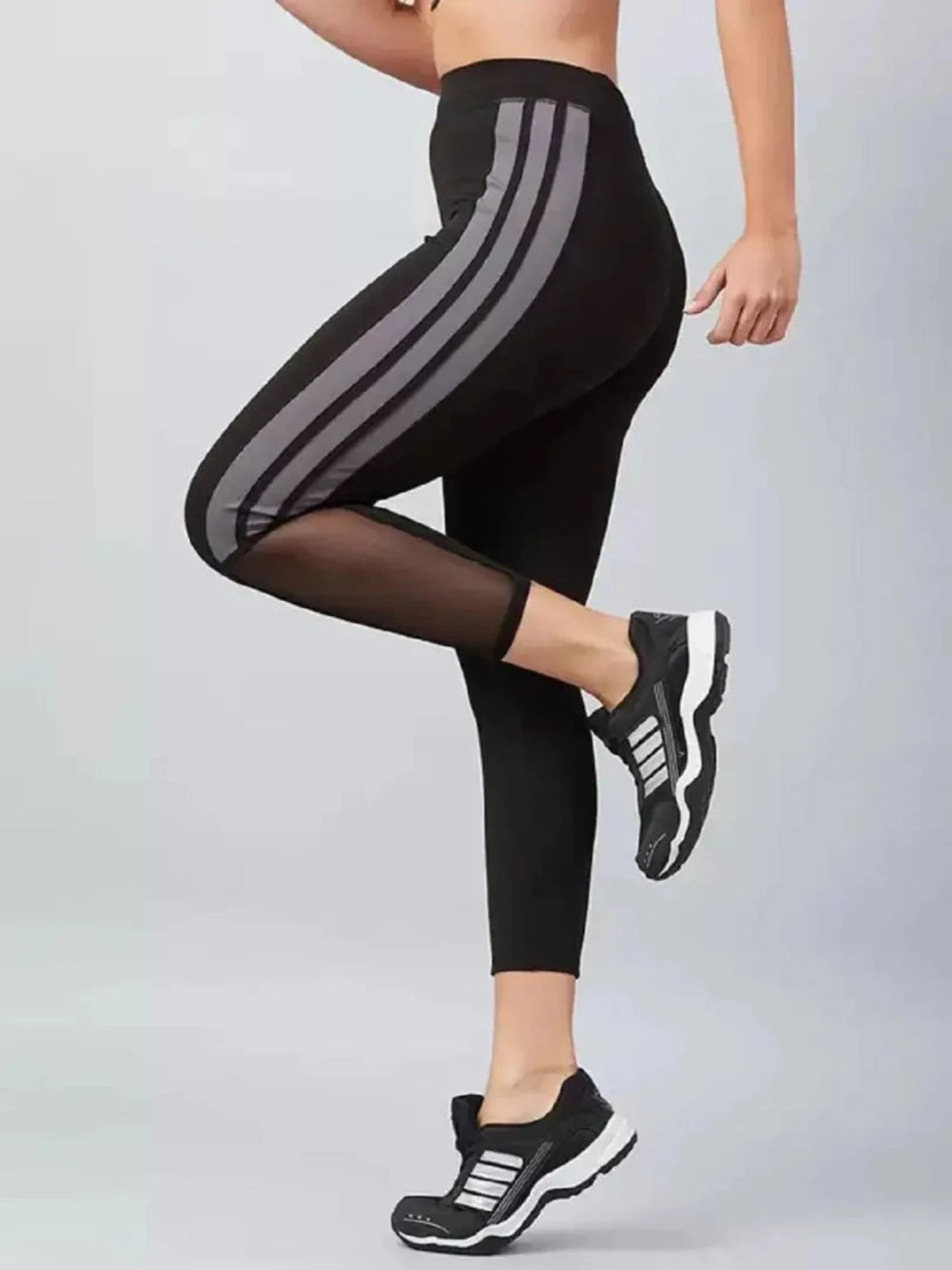 Stylish Black Lycra Side Stripe Jeggings For Women OrderMeFirst