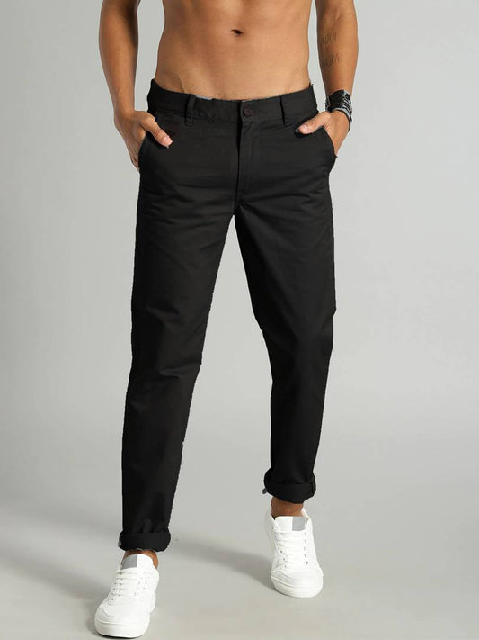 Stylish Cotton Black Solid Trouser For Men OrderMeFirst