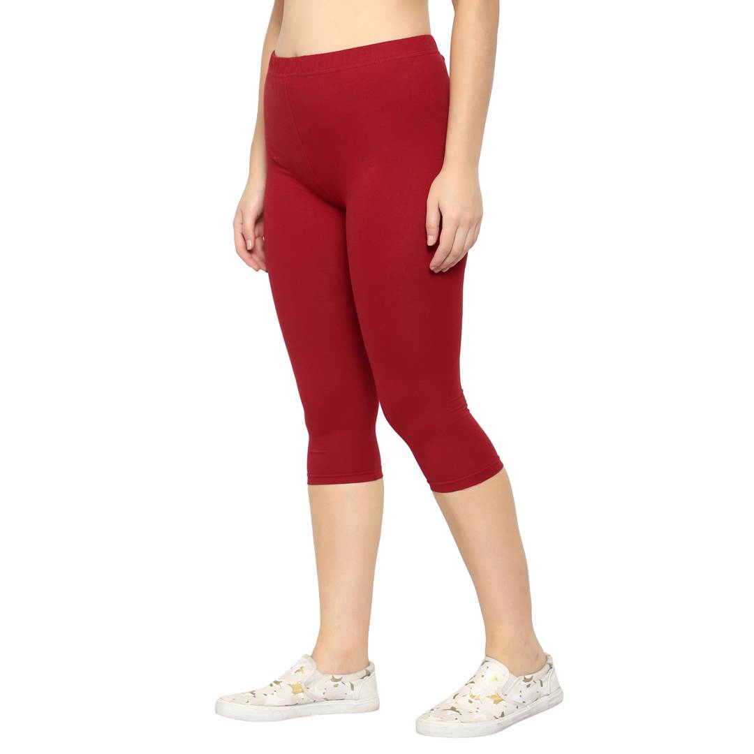 Stylish Cotton Lycra Multicoloured Solid Mid-Rise 3/4 Capri For Women- Pack of 5 OrderMeFirst