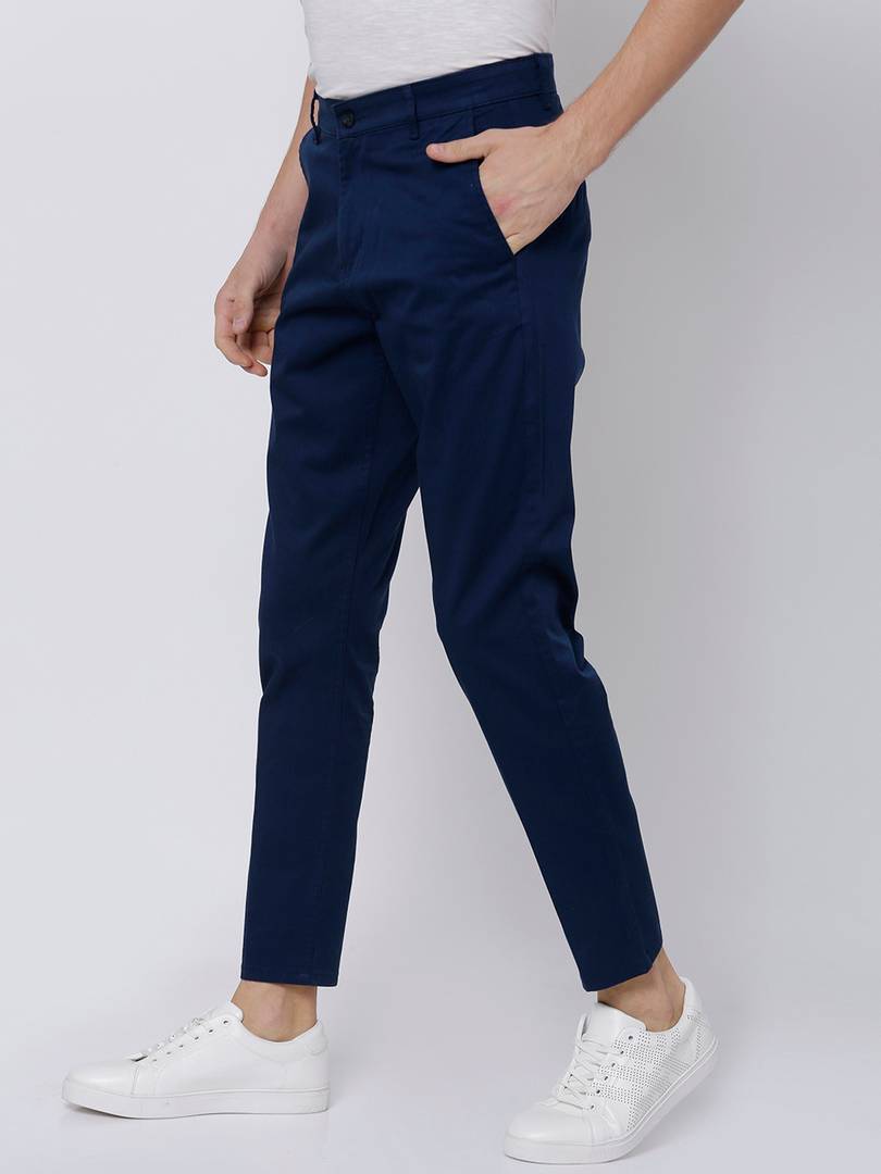 Stylish Cotton Navy Blue Solid Trouser For Men OrderMeFirst