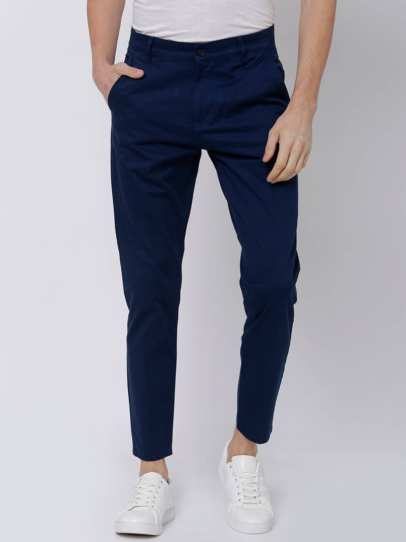 Stylish Cotton Navy Blue Solid Trouser For Men OrderMeFirst