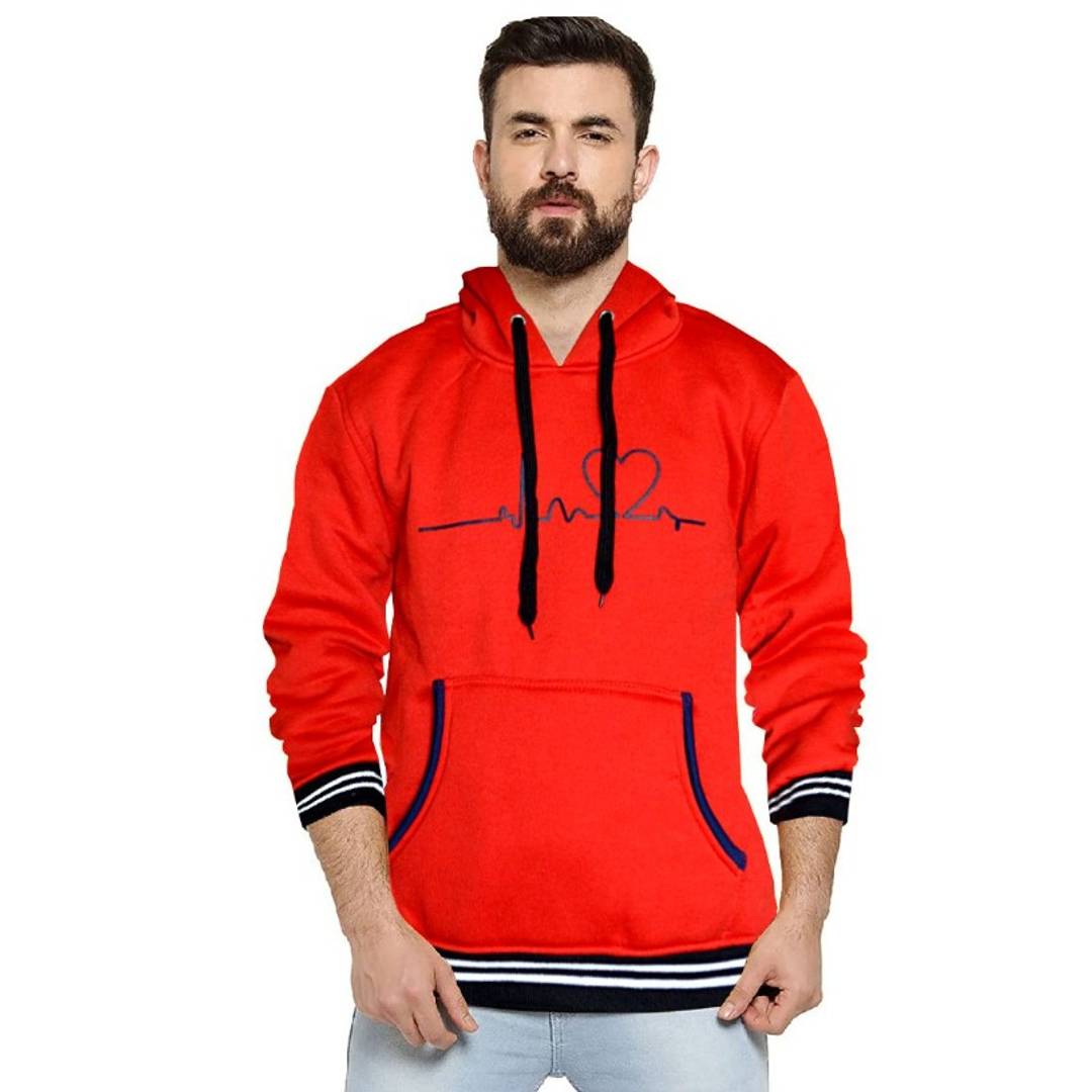 Stylish Heart Beat Design Printed Red Sweatshirt With Hood OrderMeFirst