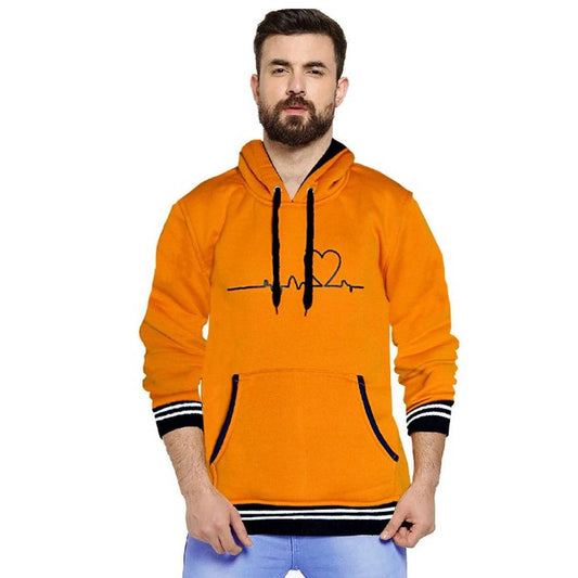 Stylish Heart Beat Design Printed Yellow Sweatshirt With Hood OrderMeFirst