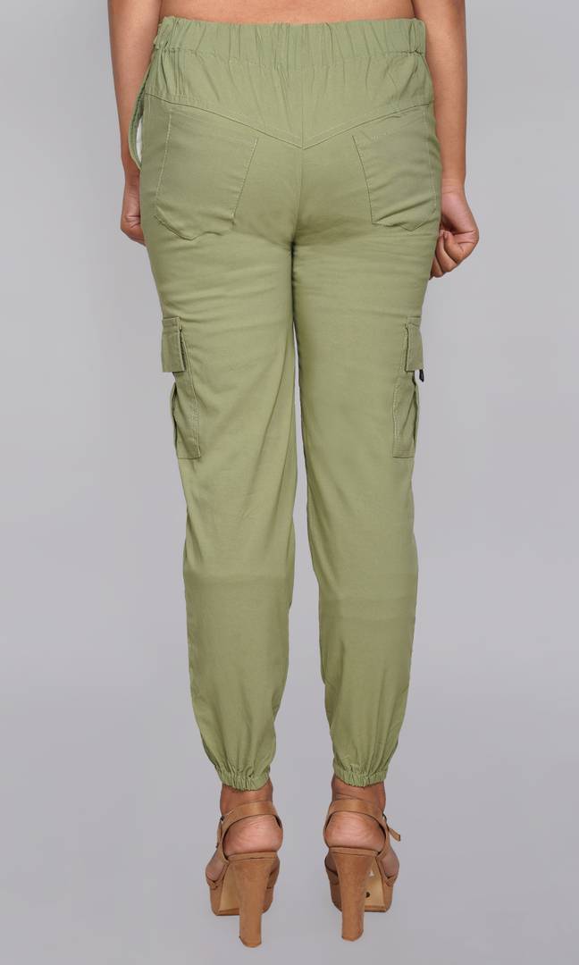 Stylish Light Green Cotton Spandex Slim Fit Cargo Joggers For Women OrderMeFirst