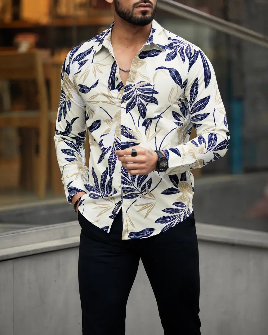 Stylish Lycra Floral Printed Long Sleeves Casual Shirt For Men OrderMeFirst