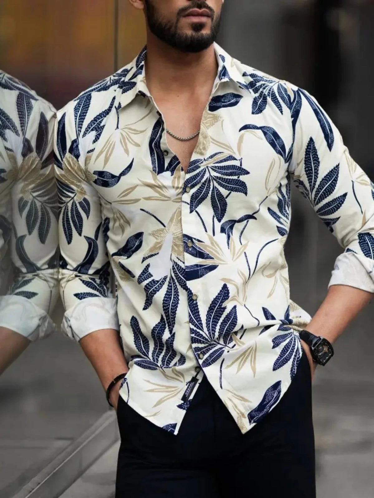 Stylish Lycra Floral Printed Long Sleeves Casual Shirt For Men OrderMeFirst