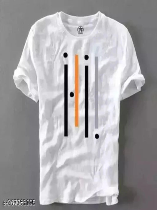 Stylish Men's Linning Printed Short Sleeve White T-shirts OrderMeFirst