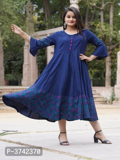 Stylish Navy Blue Rayon Anarkali Kurta OrderMeFirst