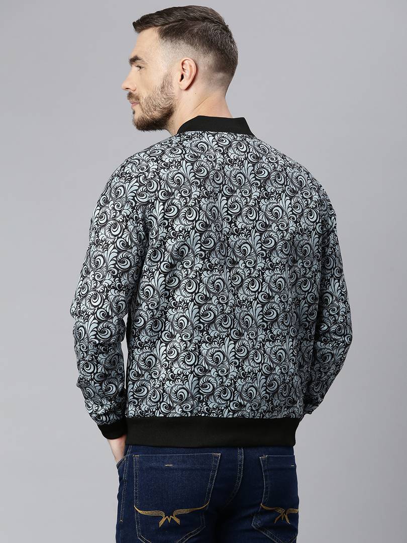 Stylish Polyester Viscose Grey Printed Long Sleeves Jacket For Men OrderMeFirst