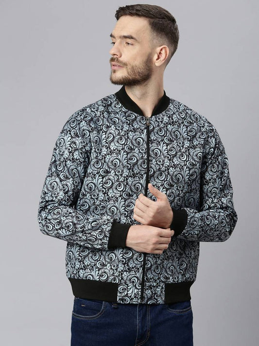 Stylish Polyester Viscose Grey Printed Long Sleeves Jacket For Men OrderMeFirst