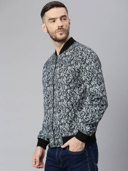 Stylish Polyester Viscose Grey Printed Long Sleeves Jacket For Men OrderMeFirst