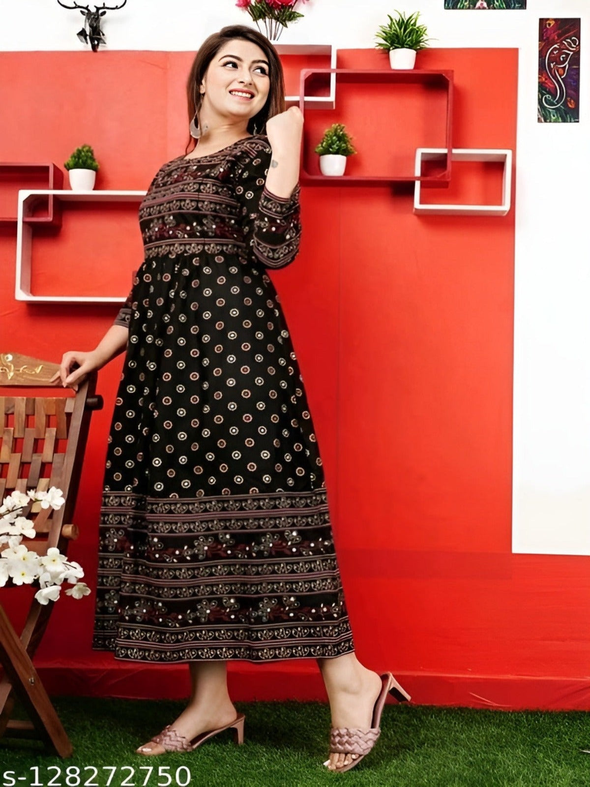 Stylish Rayon Printed Black women Kurtis OrderMeFirst