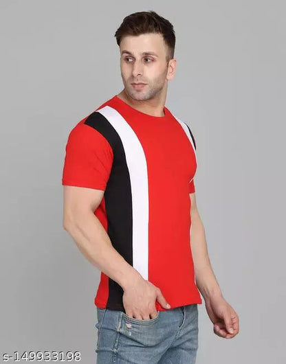 Swiftly Men's Colorblocked Round Red Tshirts OrderMeFirst