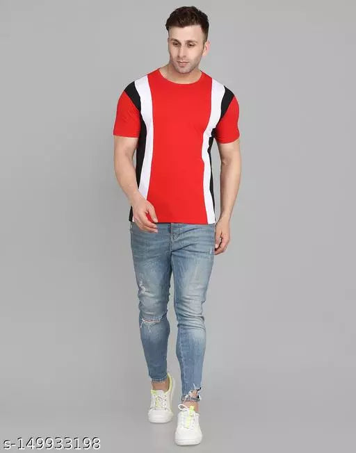 Swiftly Men's Colorblocked Round Red Tshirts OrderMeFirst