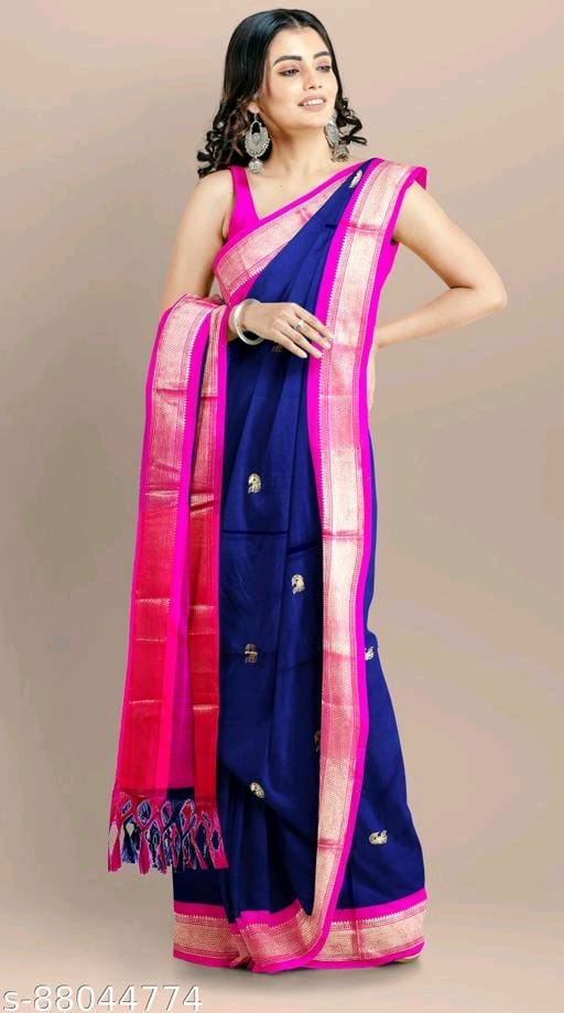 Traditional Paithani Silk Sarees With Contrast Blouse Piece OrderMeFirst