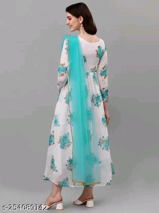 Trendy Printed Georgette Gown Set For Party Wedding OrderMeFirst