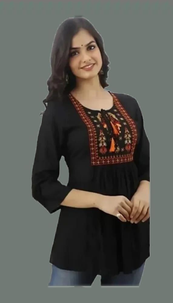 Trendy Rayon Embroidered Short Kurti OrderMeFirst